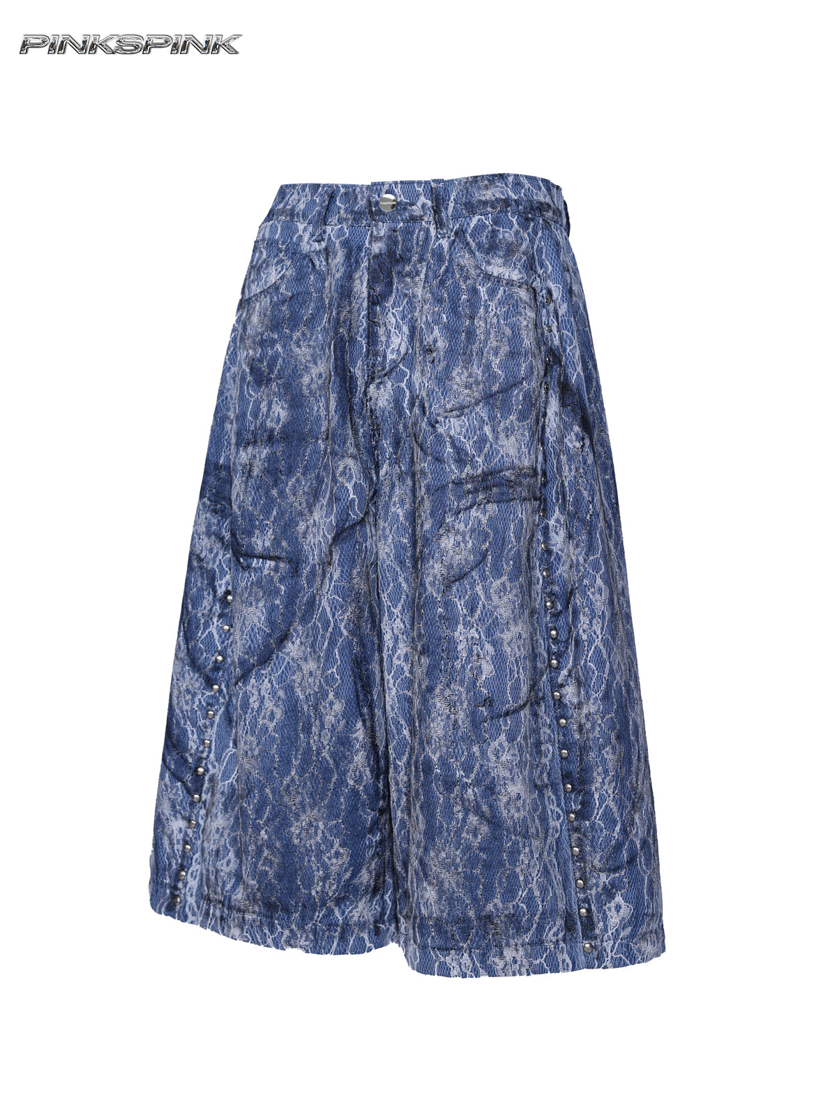 Lace denim shorts