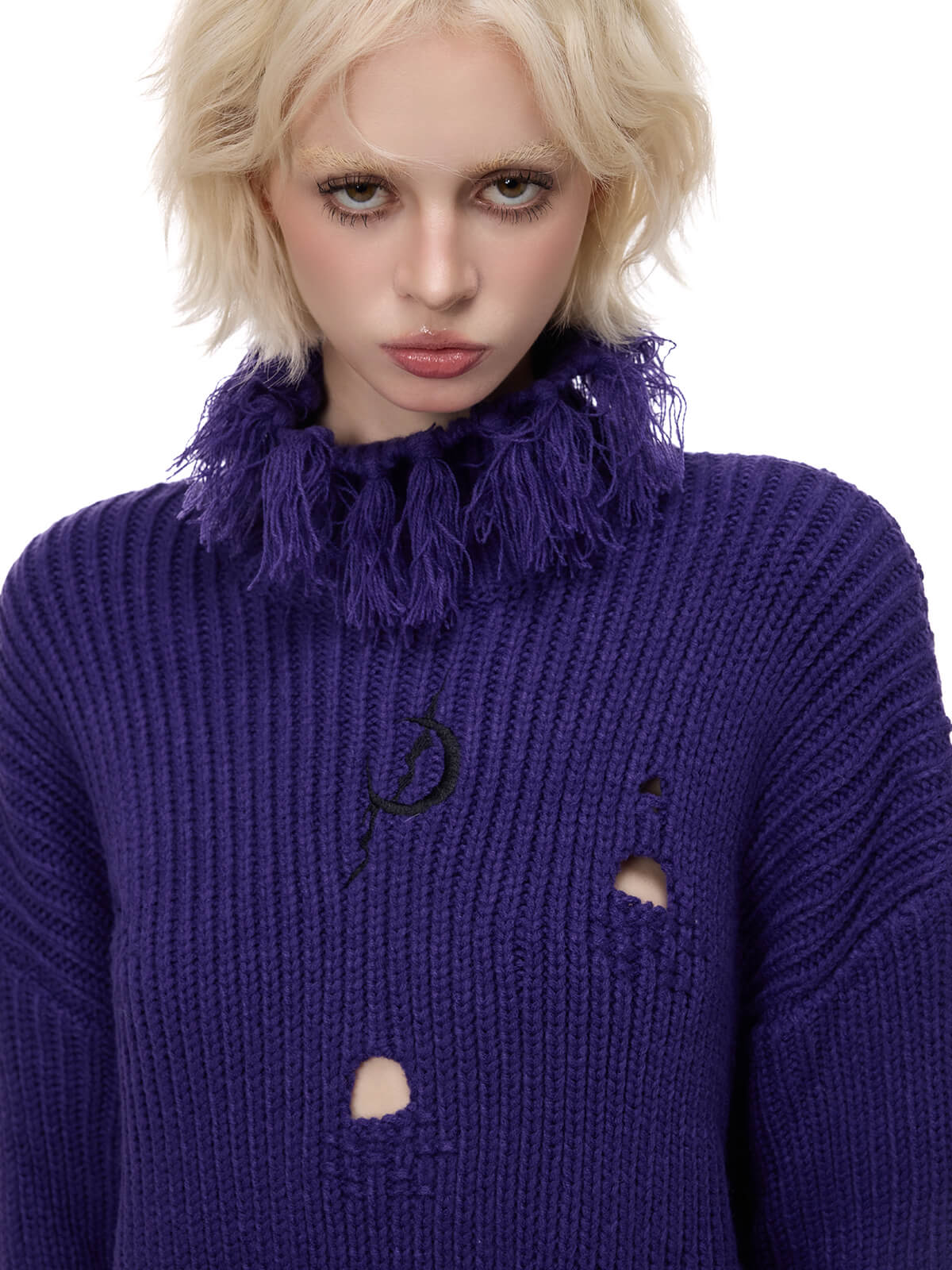 Fringed High-Neck Knit